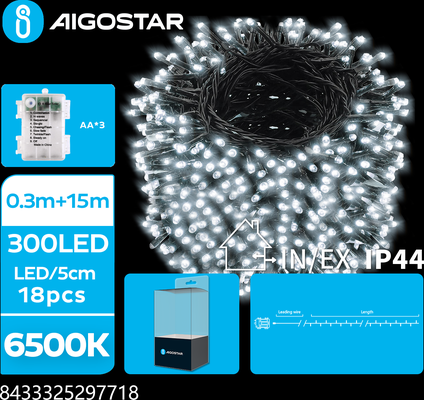 Tira Luces Led Navidad con Pila Luz Blanca 15 mt